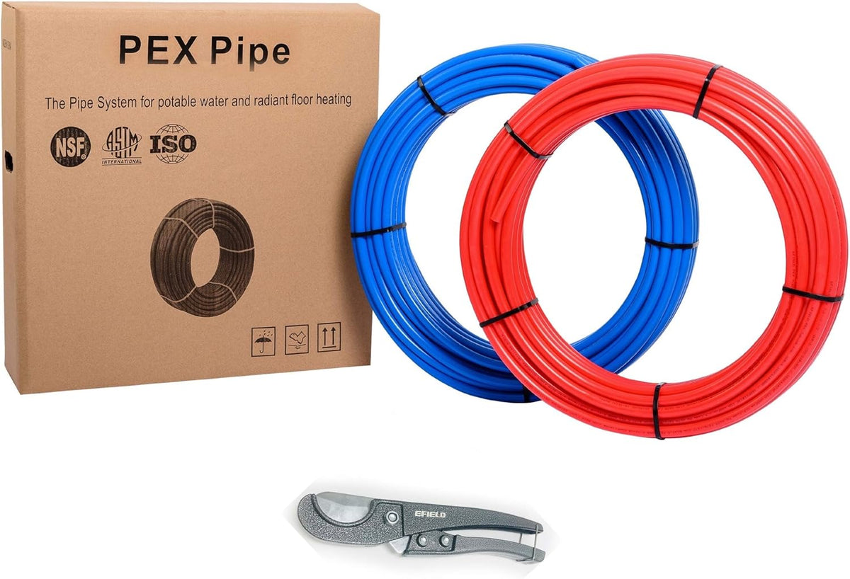 Blue & Red 1/2 inch 2 Rolls x75 ft (150 ft) Pex-b Pipe/Tubing with Pipe Cutter G789