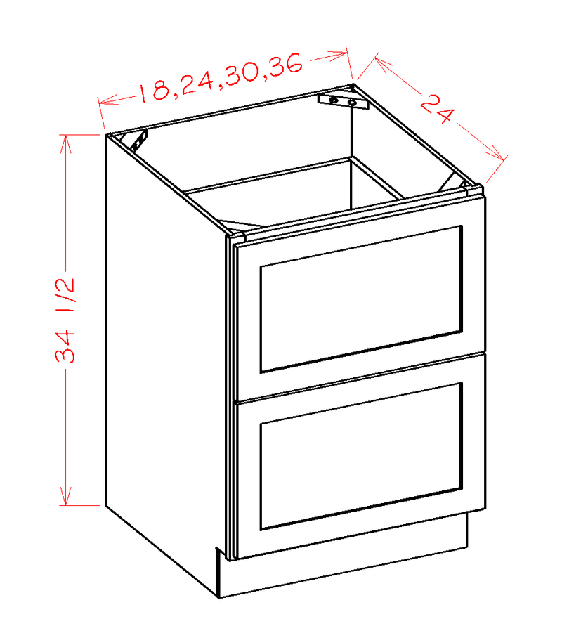 Solid Birch 2 Drawers Base Cabinet D897