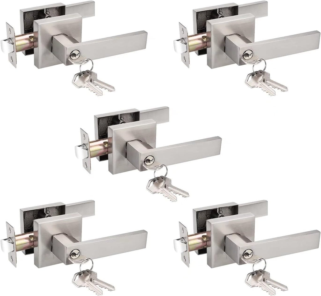 2 Pack Square Door Lever Passage Lockset in Satin Nickel A76476