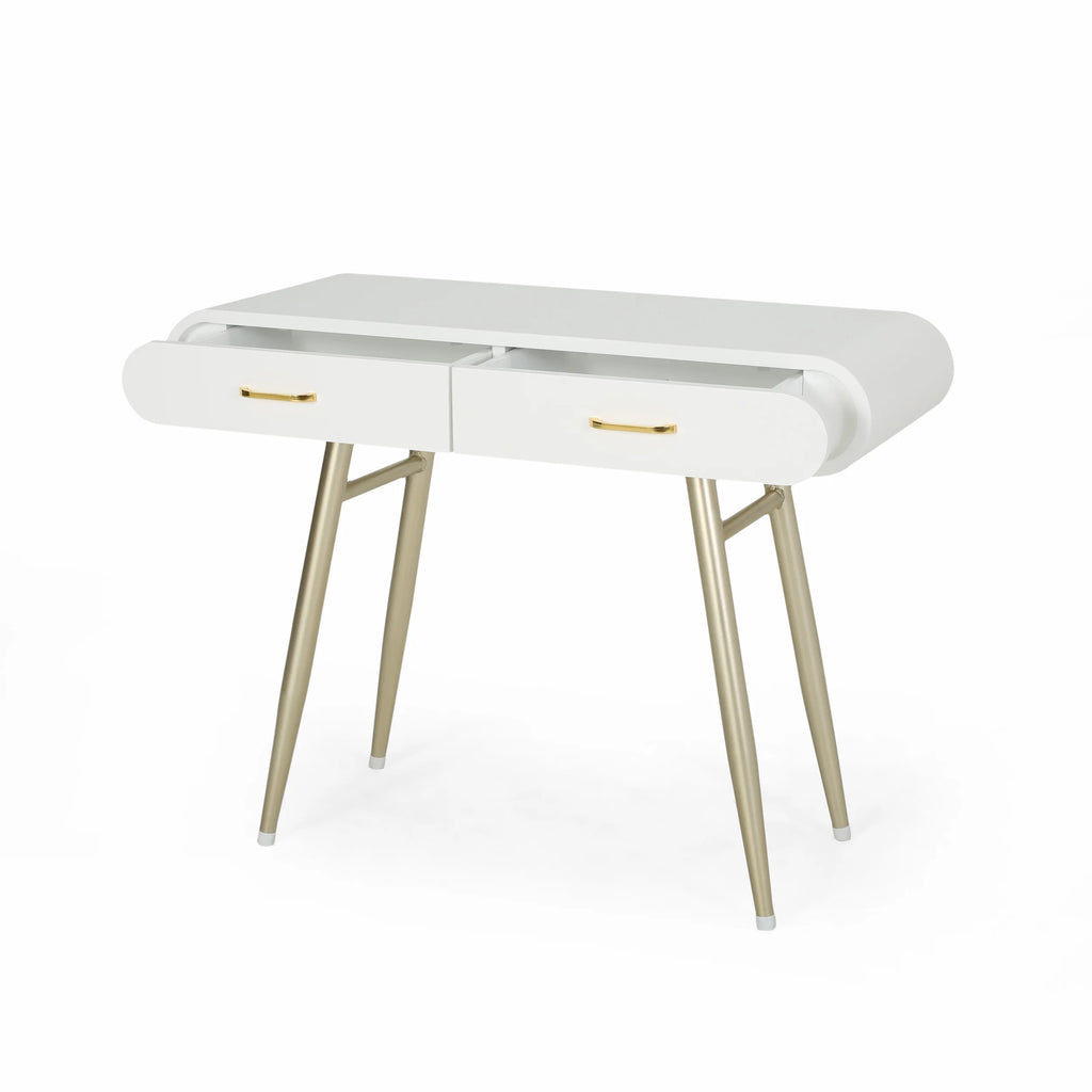 White and Champagne Gold Faux Wood Vanity Table Q616965