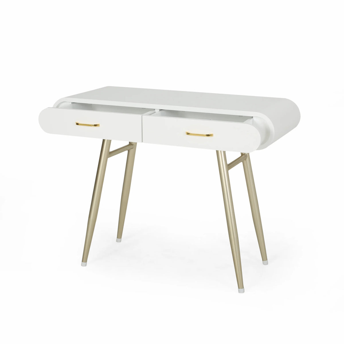 White and Champagne Gold Faux Wood Vanity Table Q616965