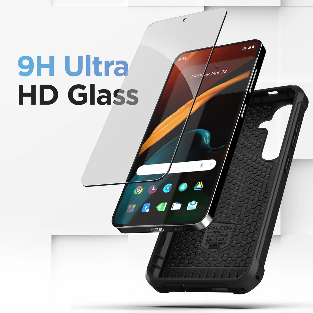 Falcon Belt Case with Holster Clip and Tempered Glass Screen Protector (Black) E16822