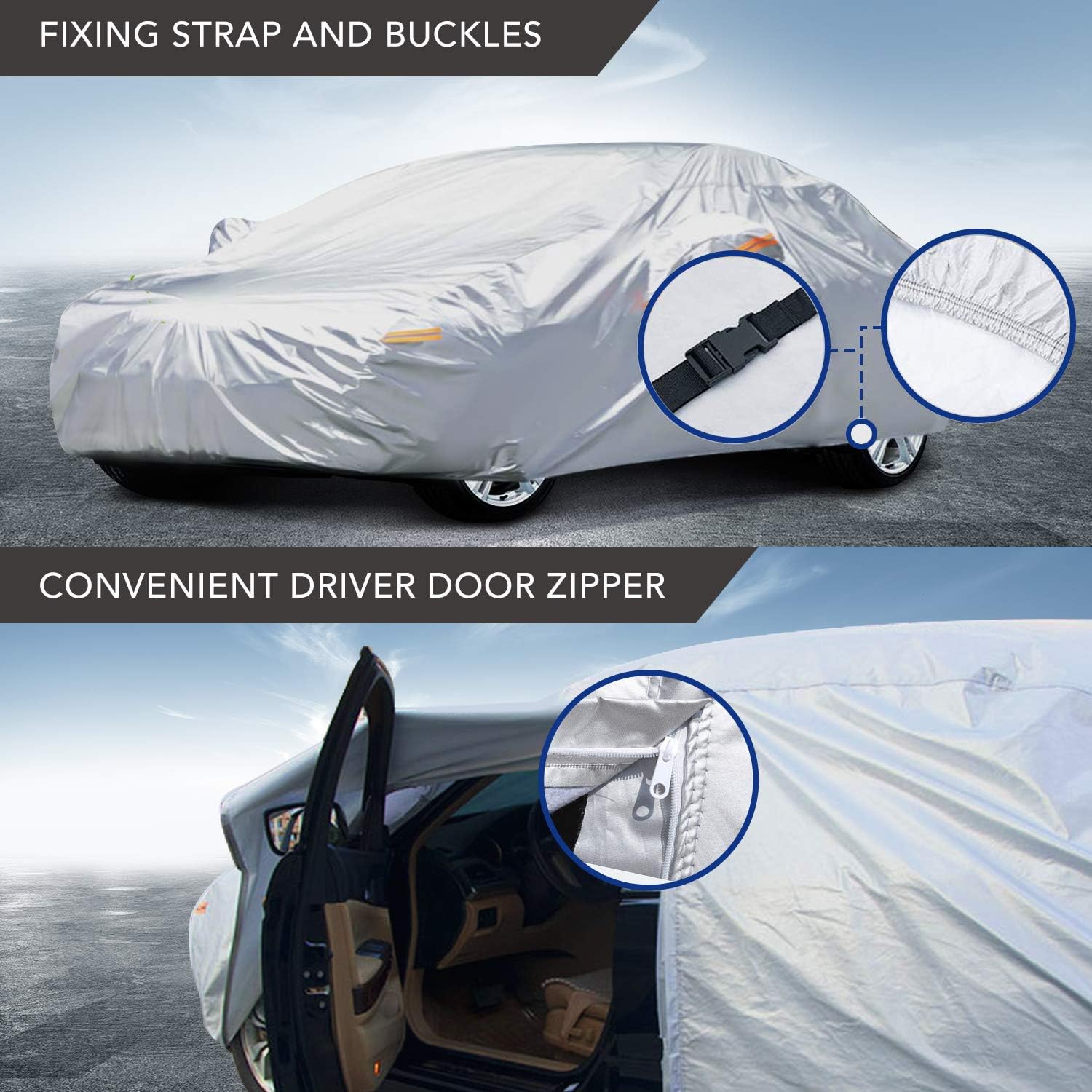 Universal 6 Layers Waterproof Car Cover with Zipper Door Pack of 2 S4534