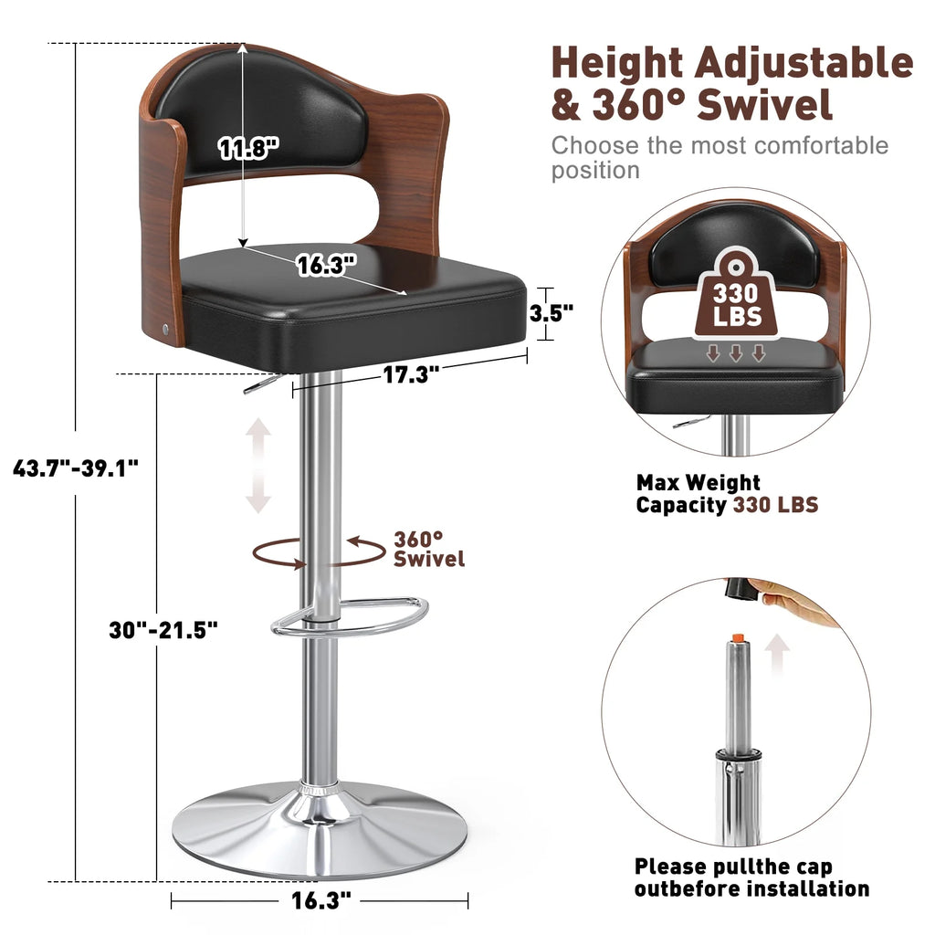 Set of 4 Adjustable PU Leather Swivel Bar Stools S55948
