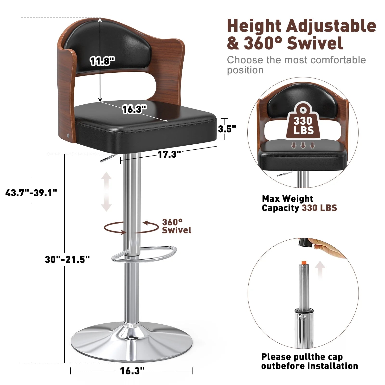 Set of 4 Adjustable PU Leather Swivel Bar Stools S55948