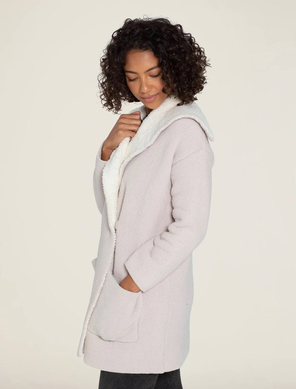 Stone Cream Shearling Drape Car Coat X8016