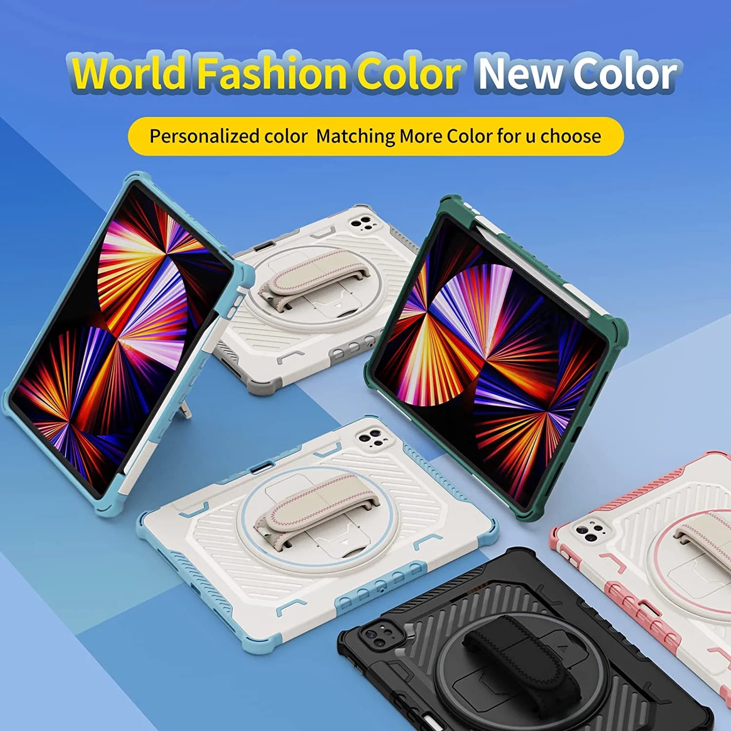 Heavy Duty Protective Case for iPad Air 10.9" and iPad Pro 11 inch with 360° Rotating Hand Strap & Stand B8744