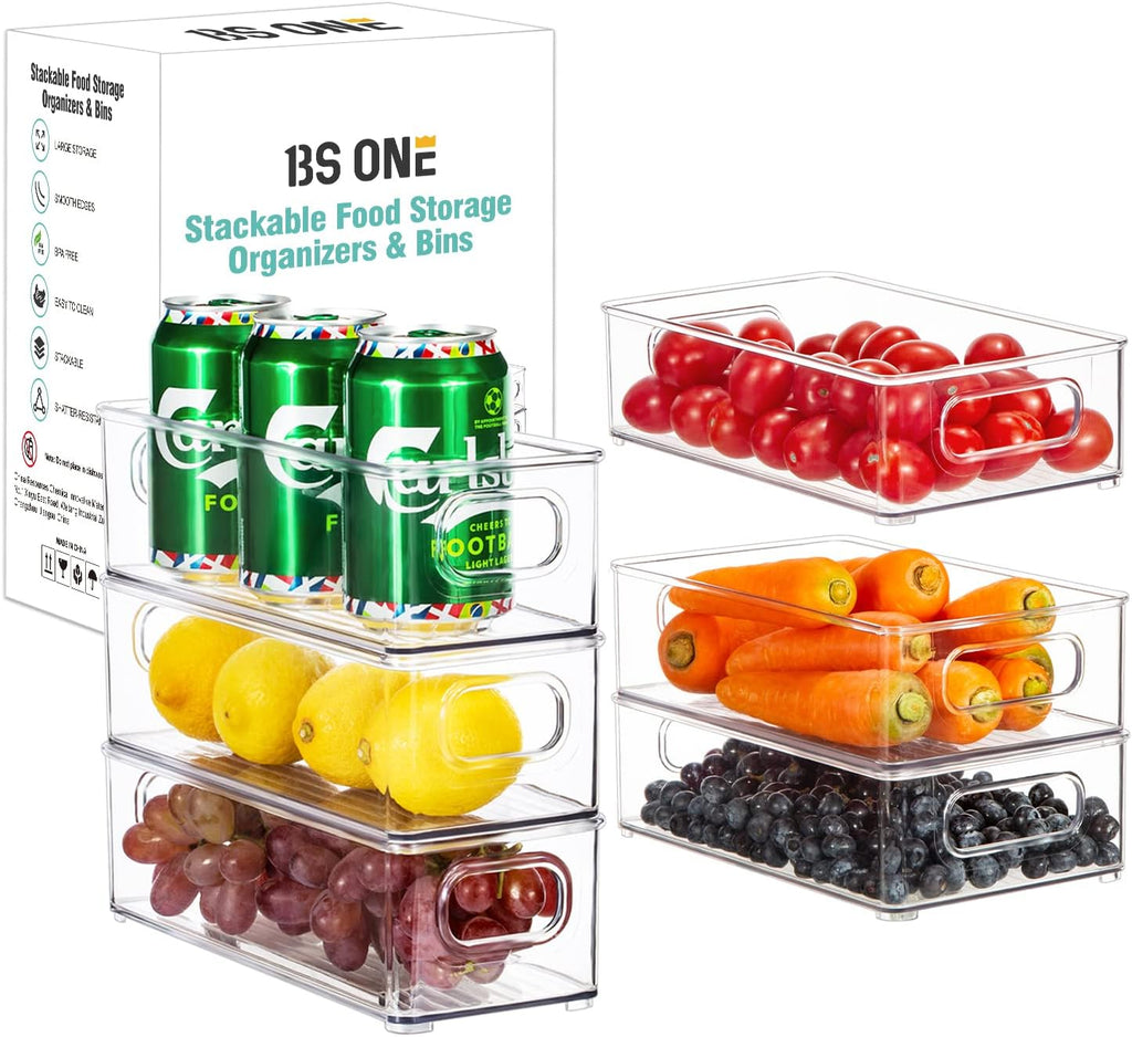 Clear Stackable Fridge Organizer Bins, Set of 6 X813581