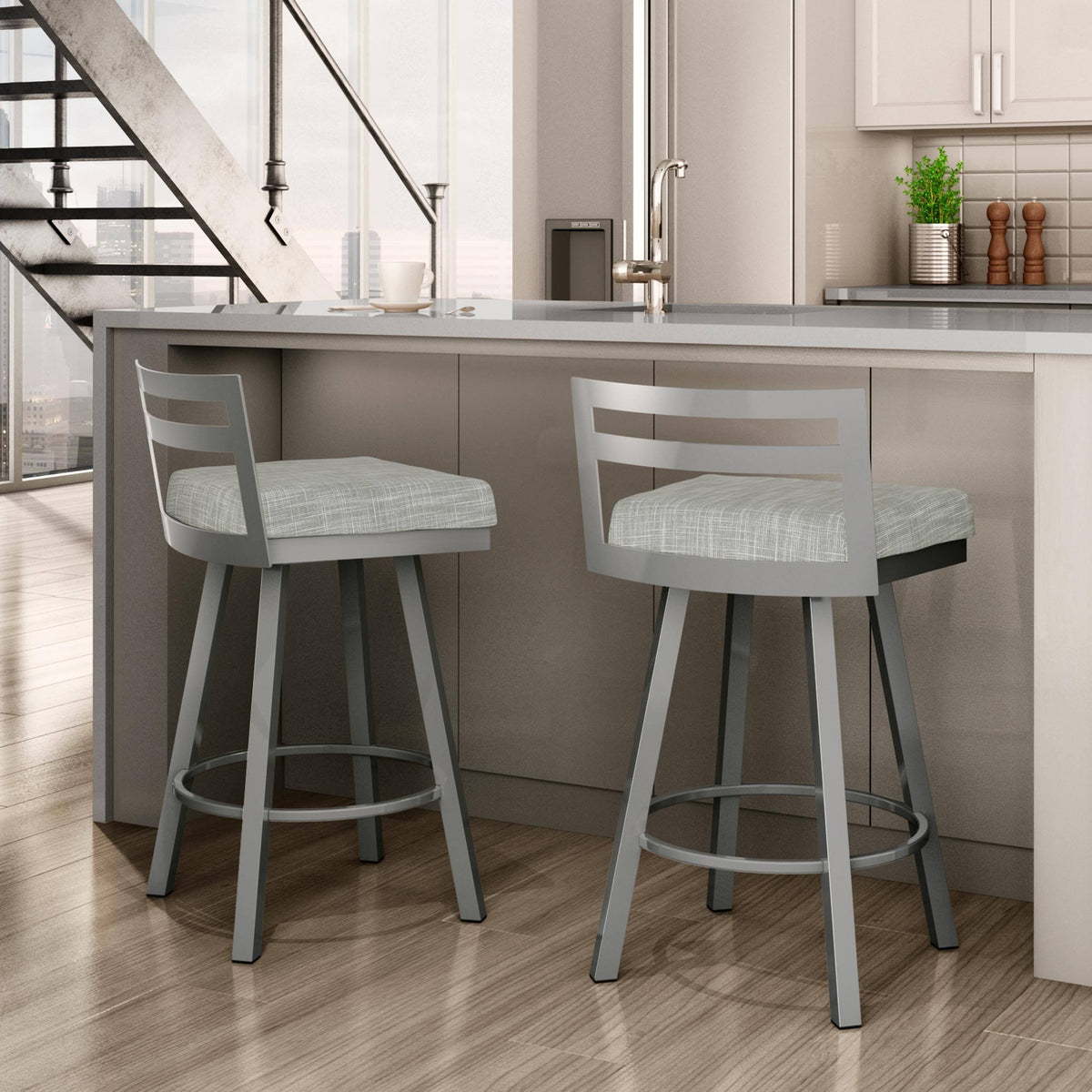 Black Faux Leather Swivel Counter Stool P804704