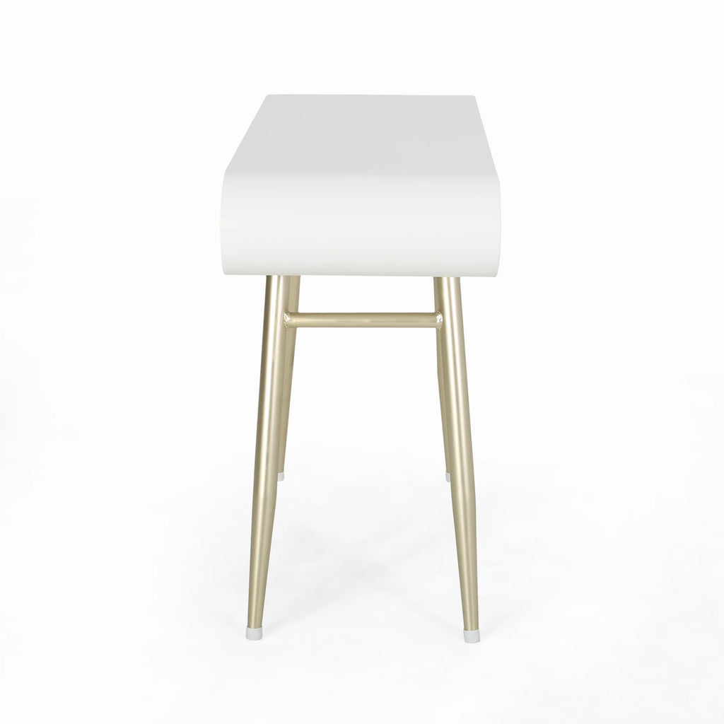 White and Champagne Gold Faux Wood Vanity Table Q616965