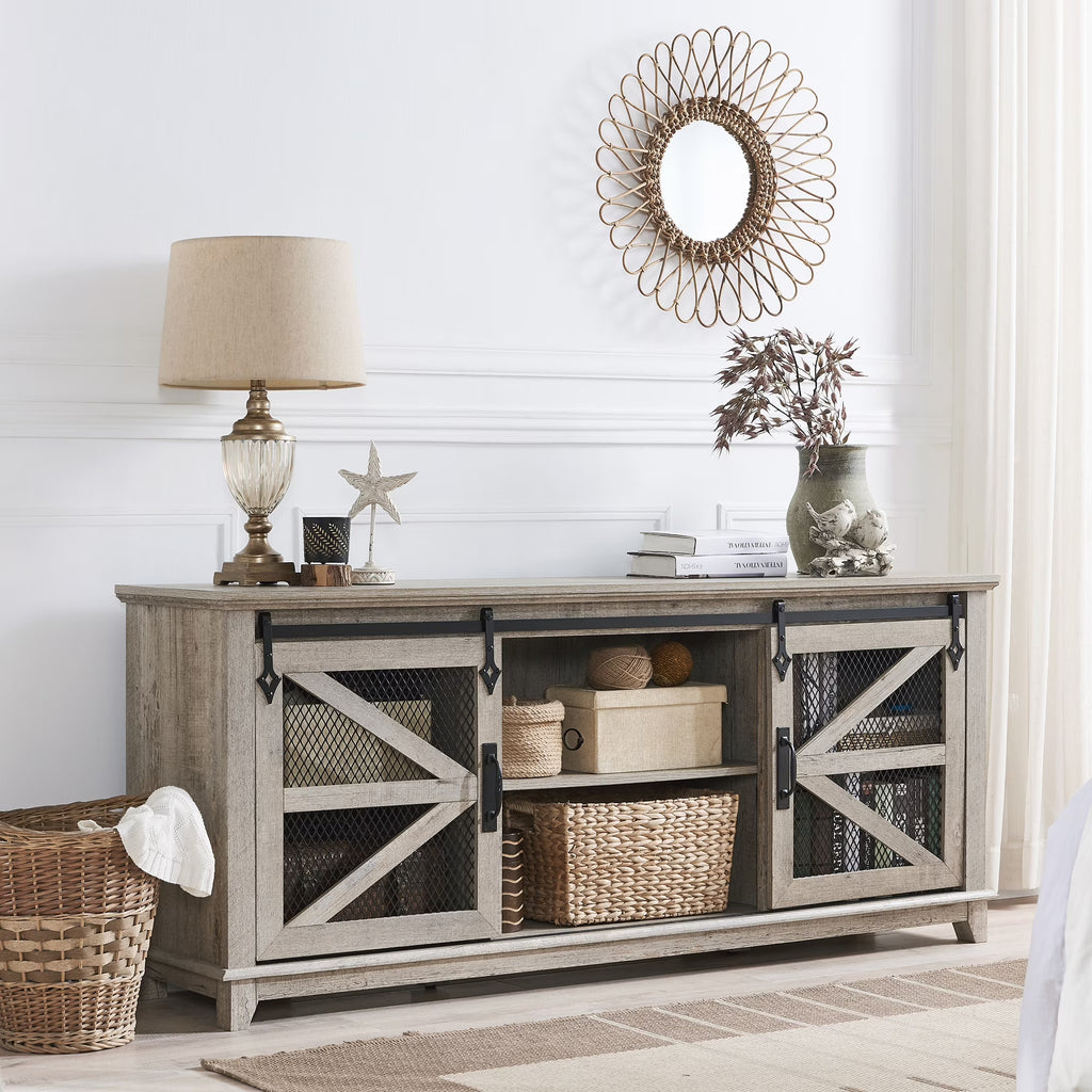 Farmhouse TV Stand with Sliding Barn Door D884