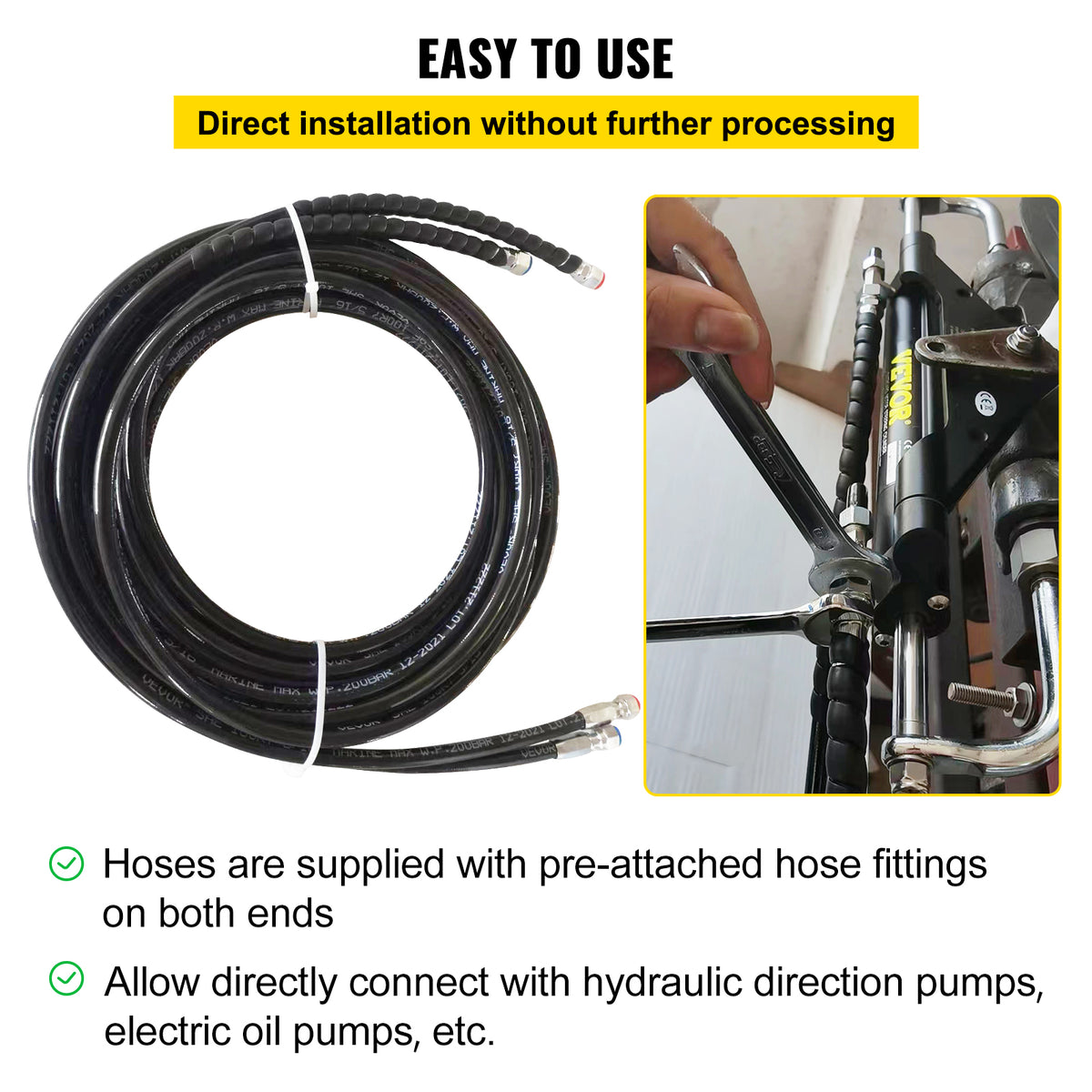 Hydraulic Steering Hose Kit, 2 Pcs 24 ft Boat Hose Kit S1919