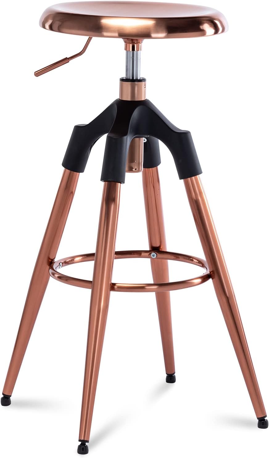 Industrial Bar Stool, Swivel Adjustable Counter Height Backless Four Legged Heavy Duty Bar Chair (Wooden top, Bronze) M62255