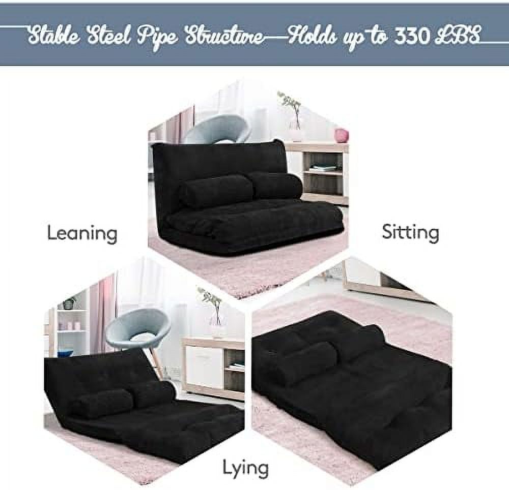 Beige 6-Position Adjustable Floor Sofa Couch with 2 Pillows Z6690