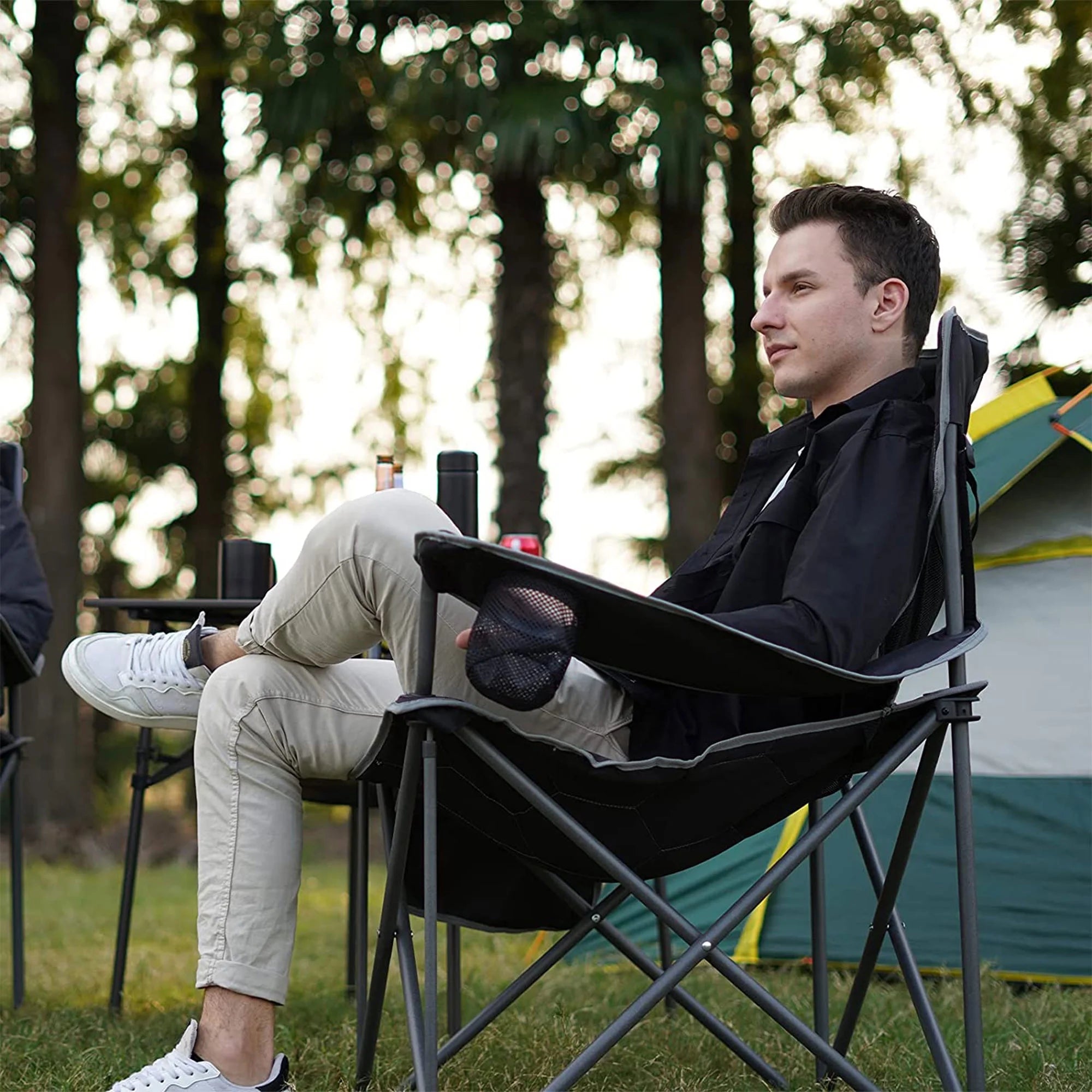 XL Oversized Heavy Duty Padded Portable Folding Camping Chair with Armrest Cup Holder & Side Pocket B116