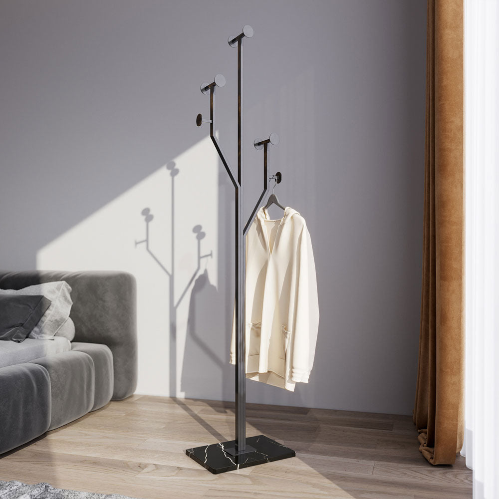 Black Metal Coat Rack Stand with Marble Base E691608