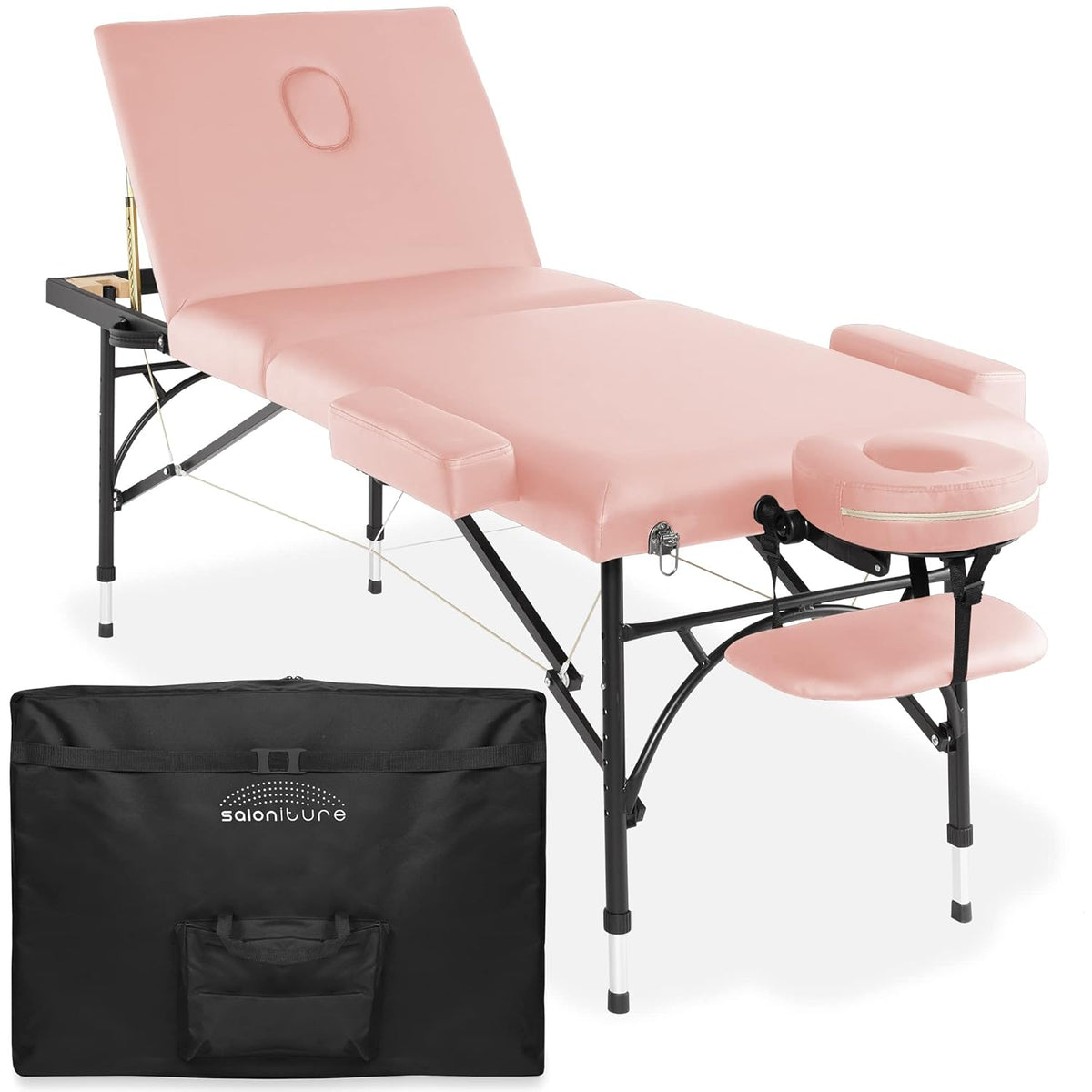 Black Tri-Fold Massage Table with Aluminum Legs and Carrying Case T19789