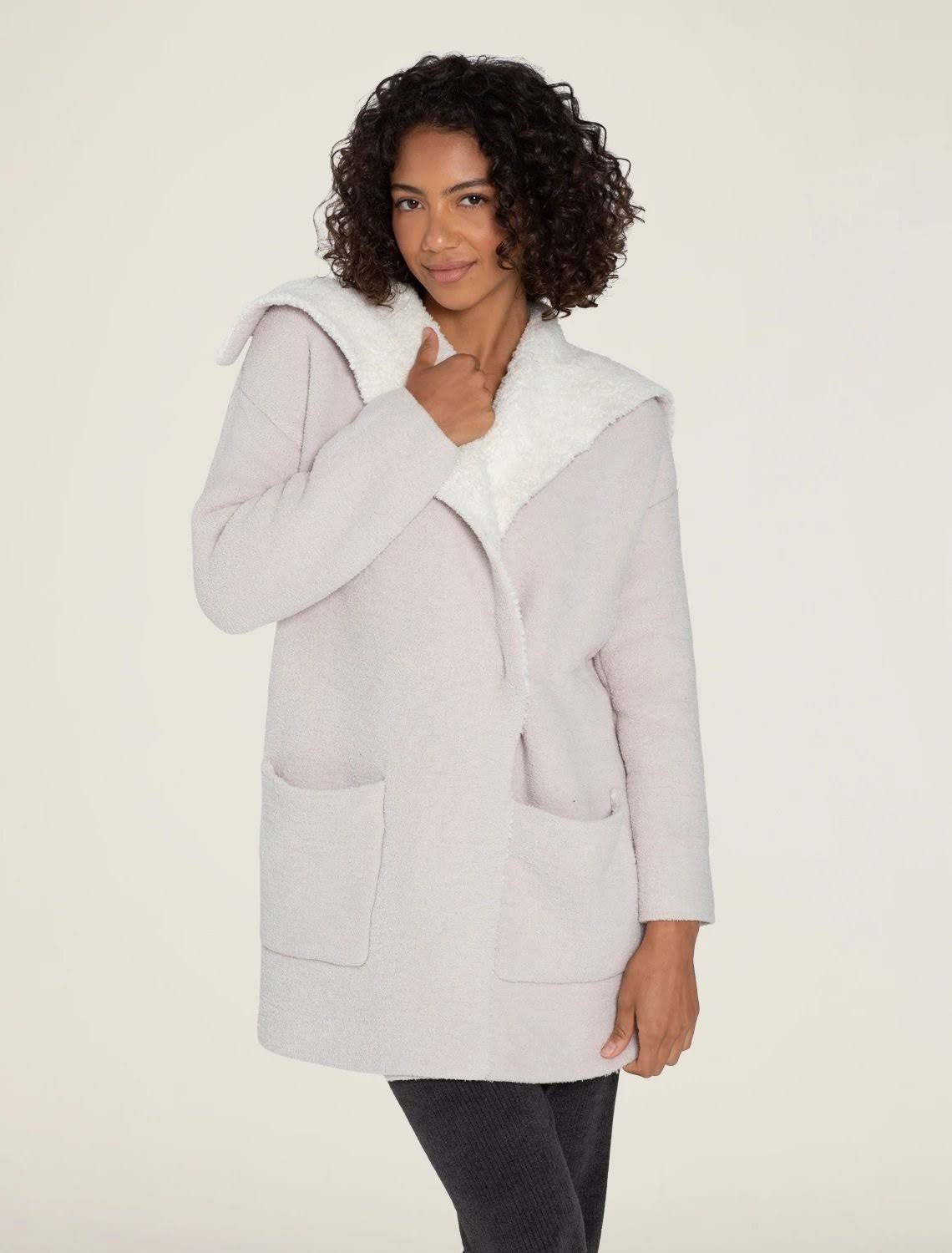 Stone Cream Shearling Drape Car Coat X8016
