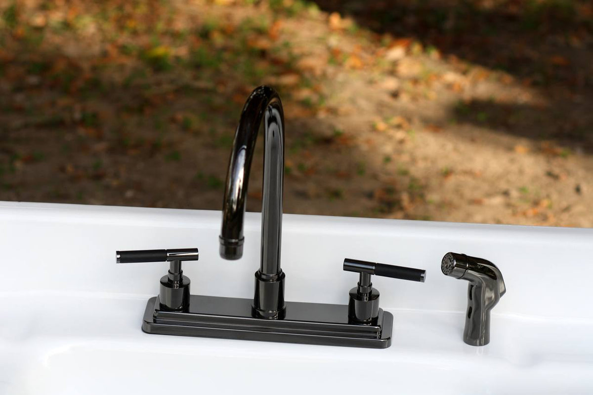 Water Onyx Black Nickel 8x22 Centerset Kitchen Faucet with Lever Handles and Matching Side Sprayer M1791
