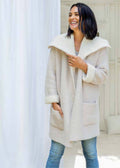 Stone Cream Shearling Drape Car Coat X8016