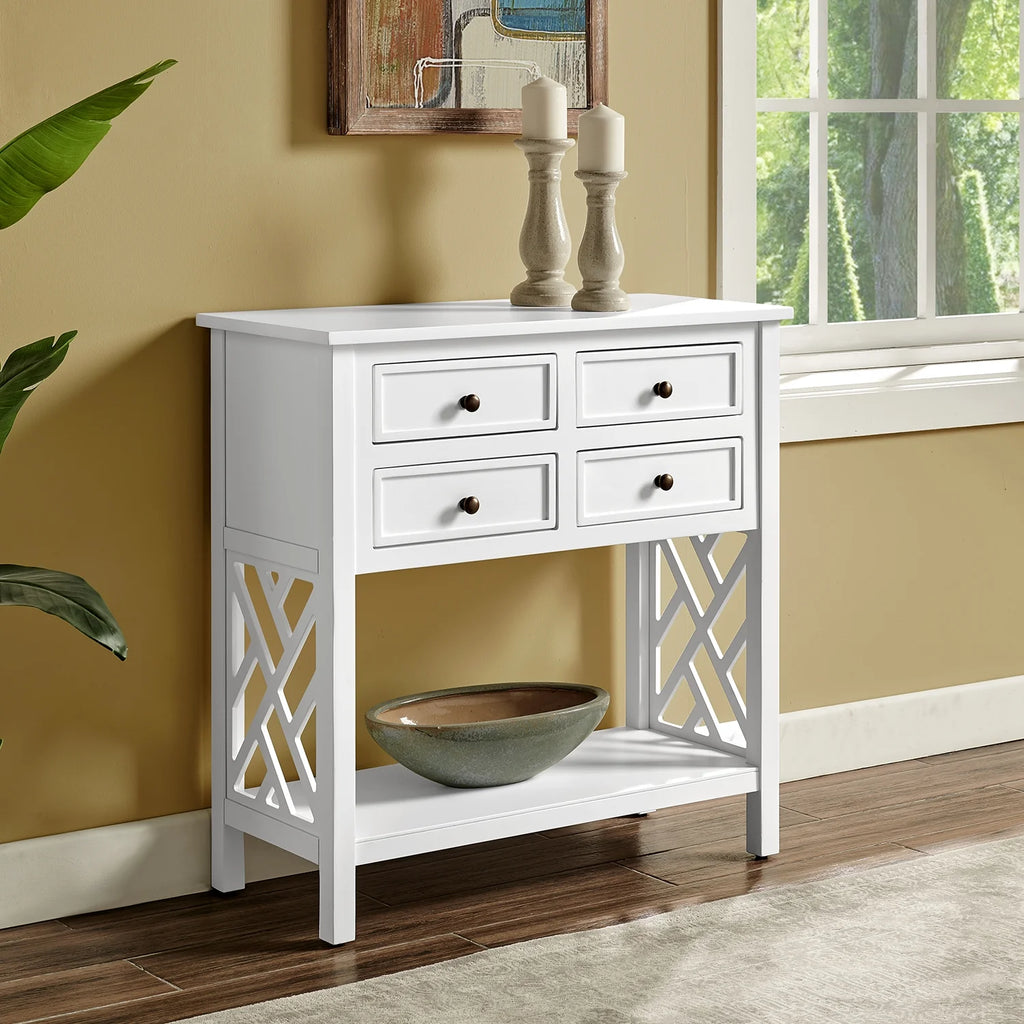 White Wood Console Table with 4-Drawers S685