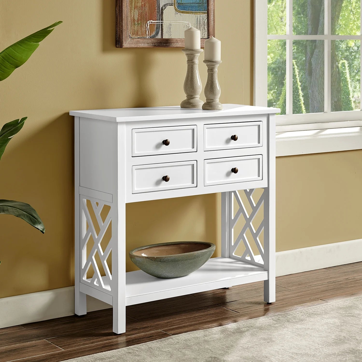 White Wood Console Table with 4-Drawers S685