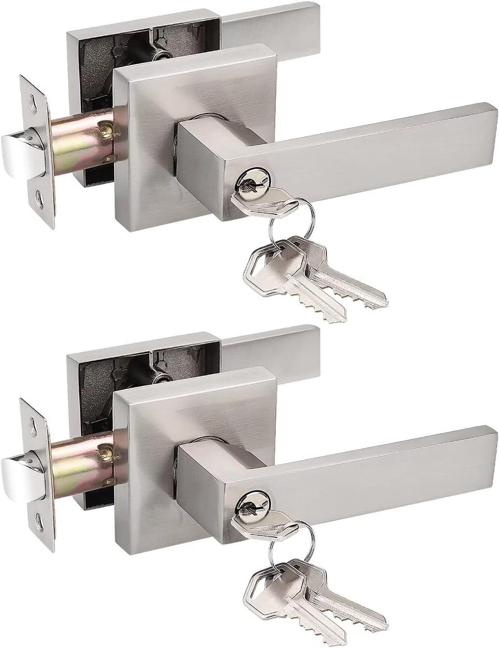 2 Pack Square Door Lever Passage Lockset in Satin Nickel A76476
