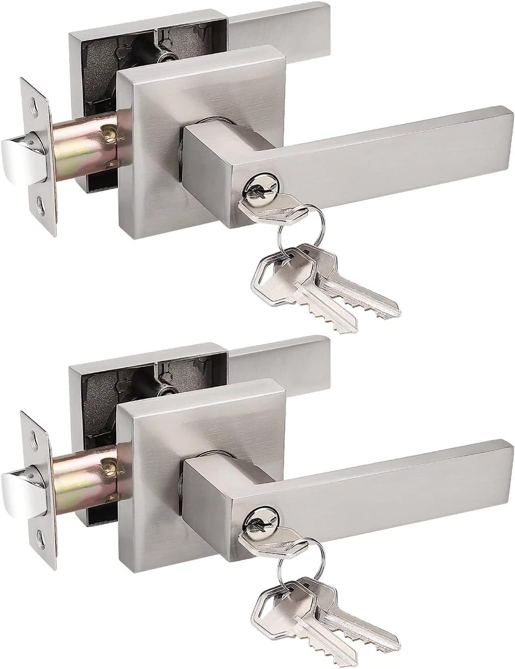 2 Pack Square Door Lever Passage Lockset in Satin Nickel A76476