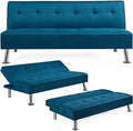 Convertible Futon Sofa Bed with 2 USB Charging Ports Fabric Loveseat Couch Metal Legs J90342
