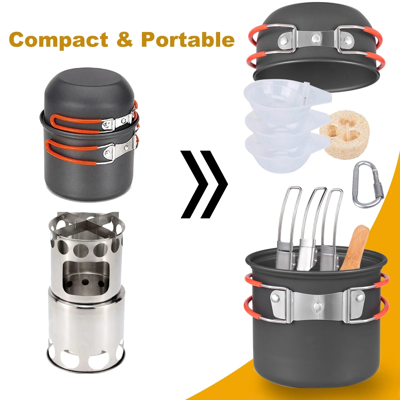 Camping Cookware Mess Kit Non-stick Aluminum Pot D882645