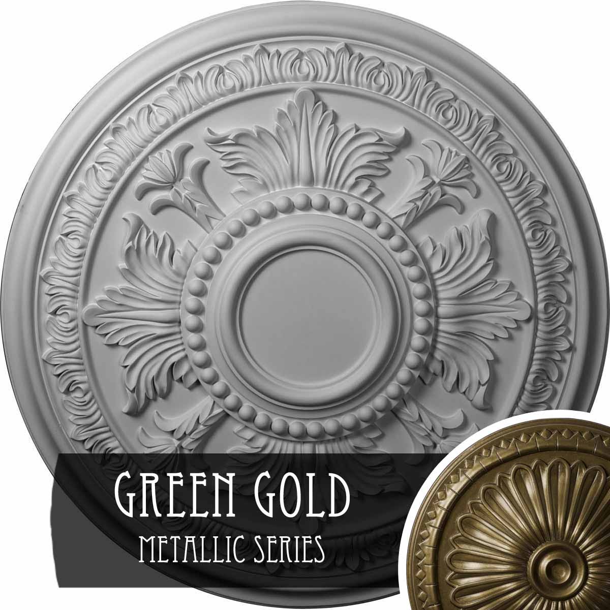 30 5/8x22OD x 2 1/2x22P Hand-Painted Green Ceiling Medallion W672