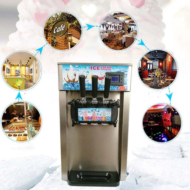 Commercial 3 Flavor Soft Ice Cream Maker 16-18L/H LED Display D149