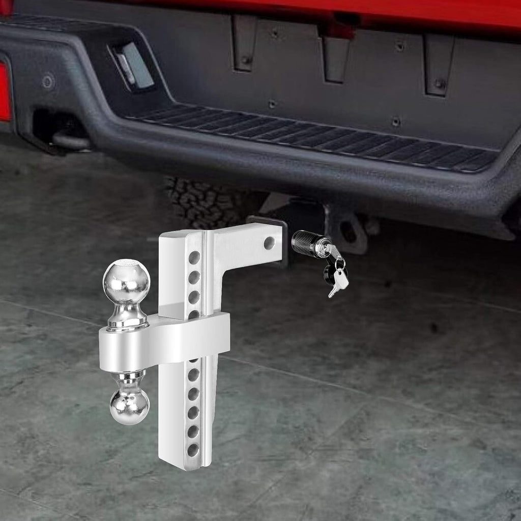 Dual Ball Mount Hitch Adjustable Drop/Rise, Aluminum Trailer Hitch, Fits 2" Receiver with Pin Lock (10 inch) S1802