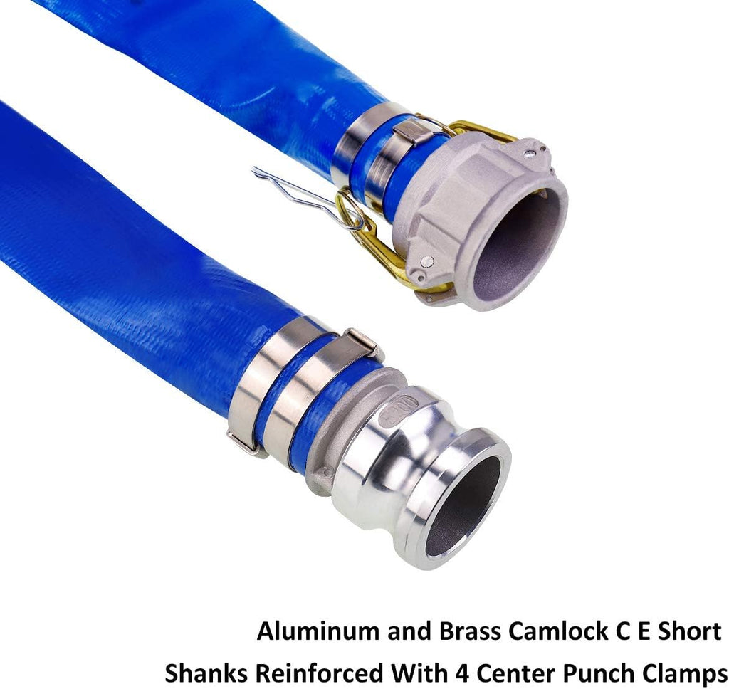 2 x 100' Blue PVC Heavy Duty Discharge Hose with Aluminum Camlock Fittings E438