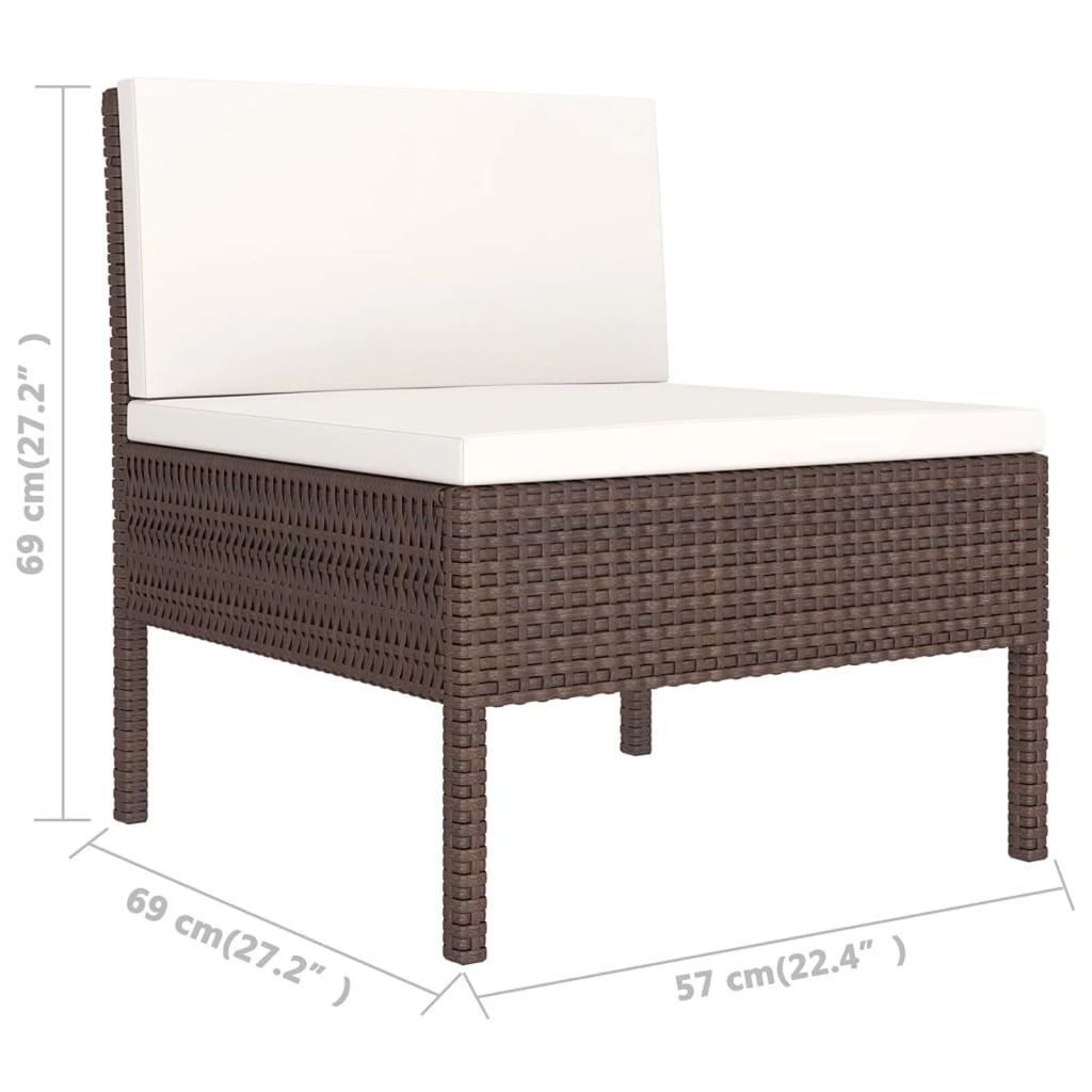 9 Piece Cream White Cushion Brown Poly Rattan Patio Lounge Set J24917