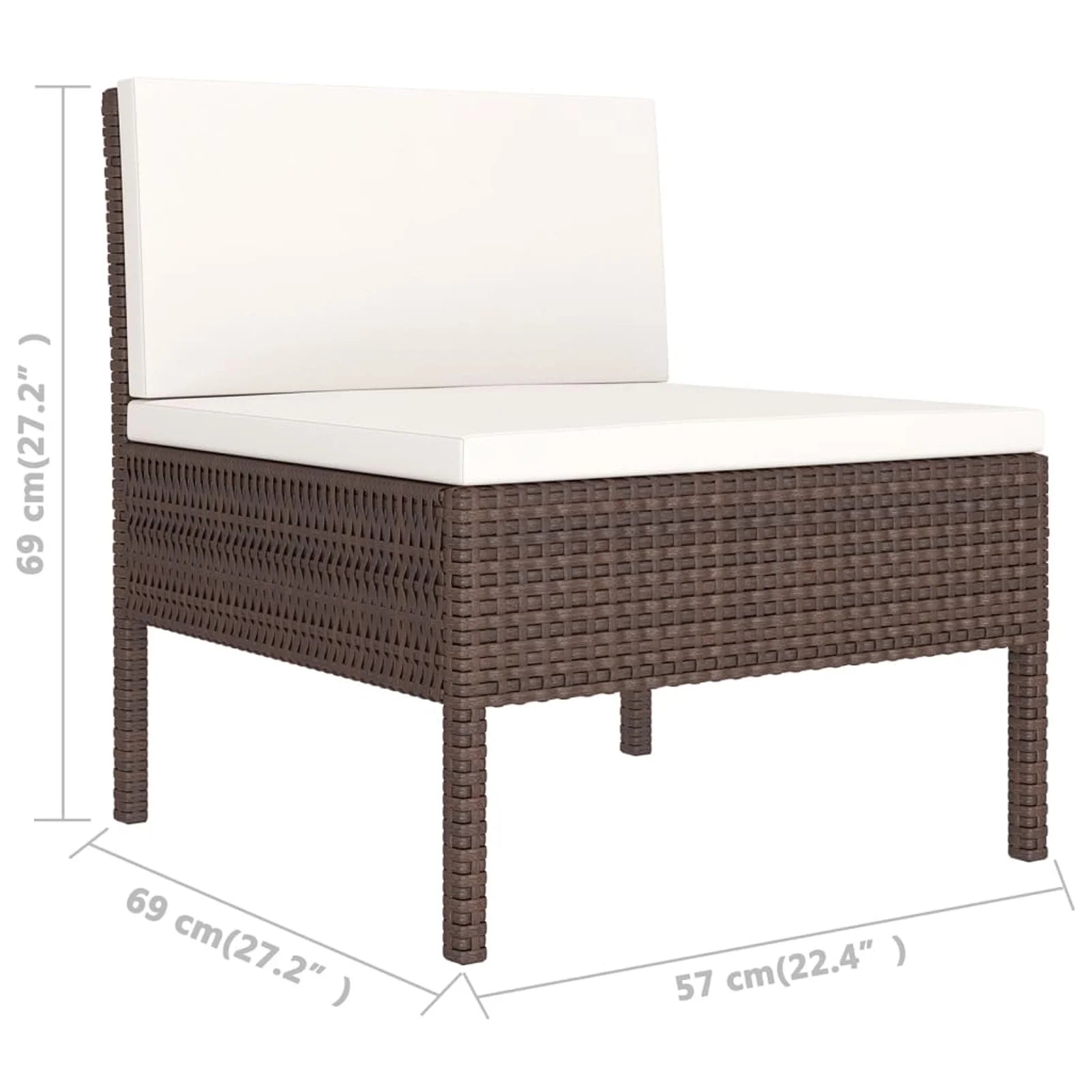 9 Piece Cream White Cushion Brown Poly Rattan Patio Lounge Set J24917