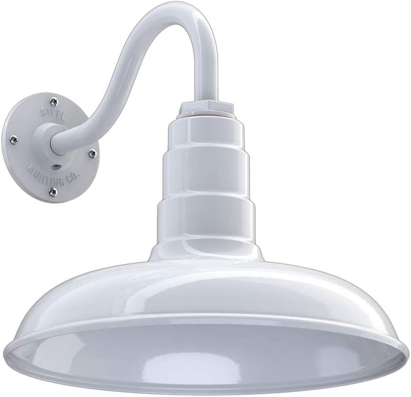 Gooseneck Barn Light with Steel Dome, 16 Gooseneck, White U602