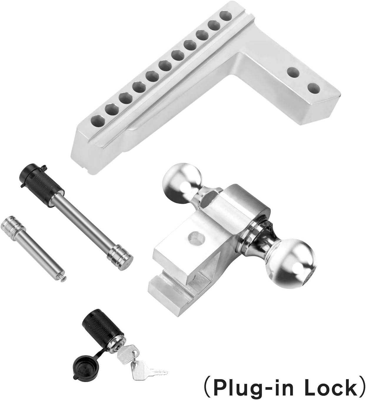 Dual Ball Mount Hitch Adjustable Drop/Rise, Aluminum Trailer Hitch, Fits 2" Receiver with Pin Lock (10 inch) S1802