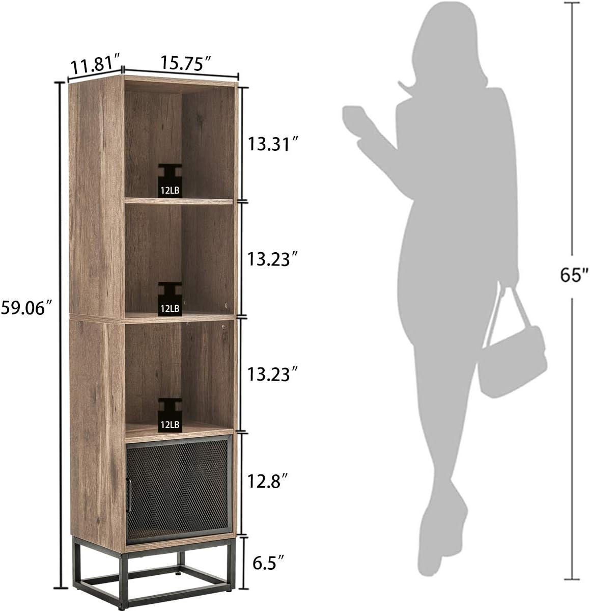 Industrial Bookcase with Drawers V669