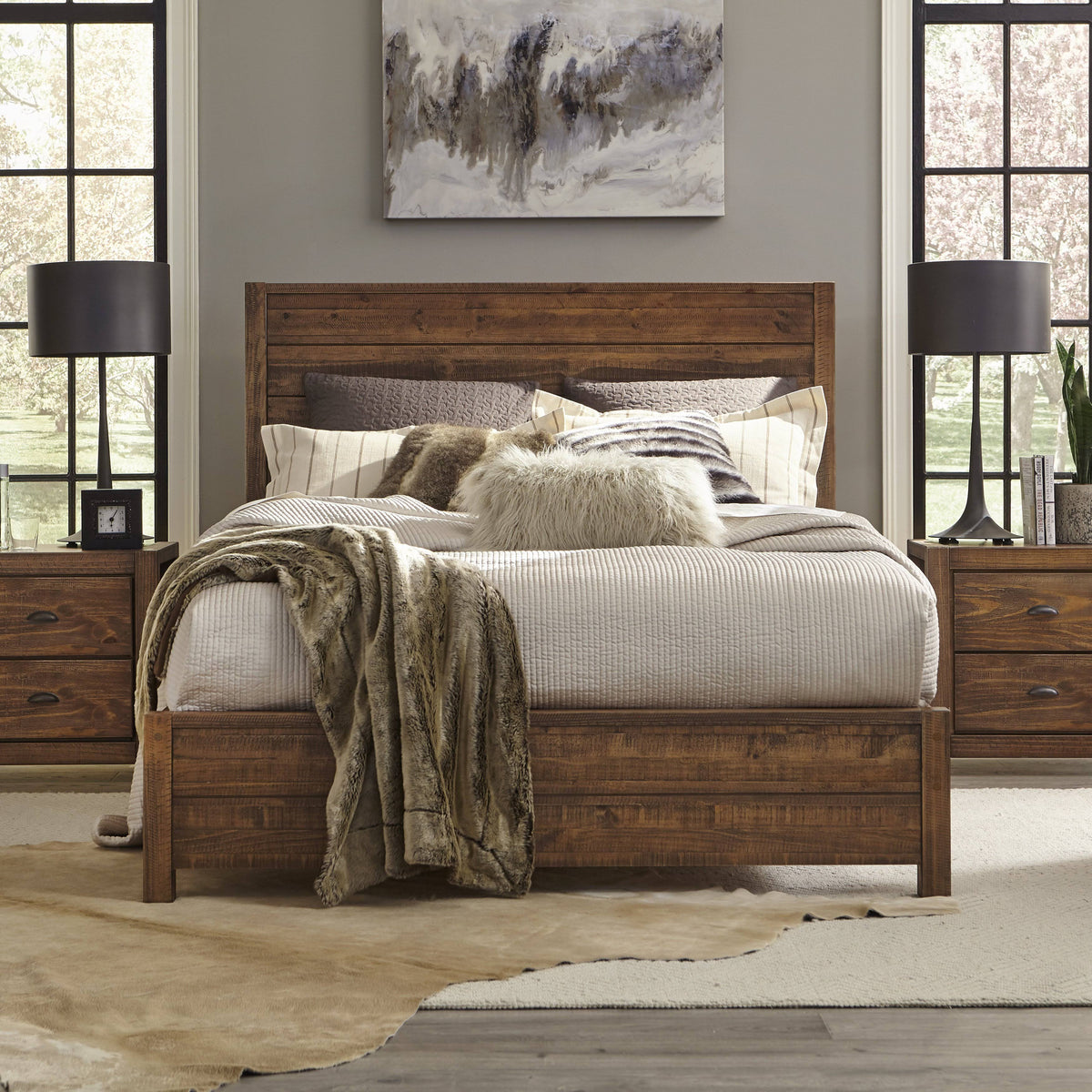 Rustic Walnut Queen Panel Bed S6450