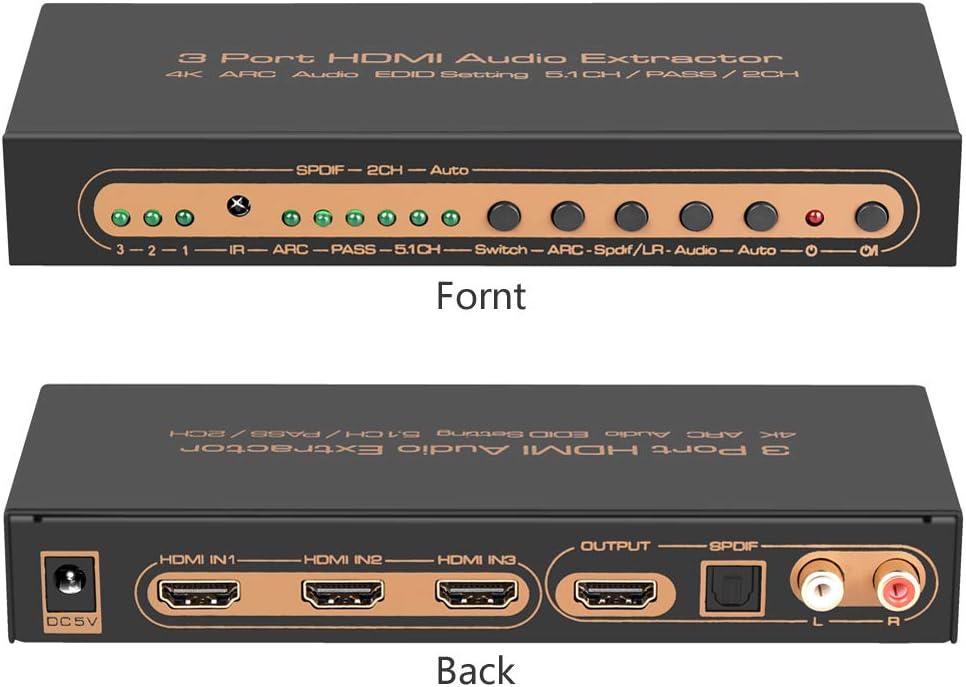 3 Port HDMI Audio Extractor Splitter with Remote Y256015