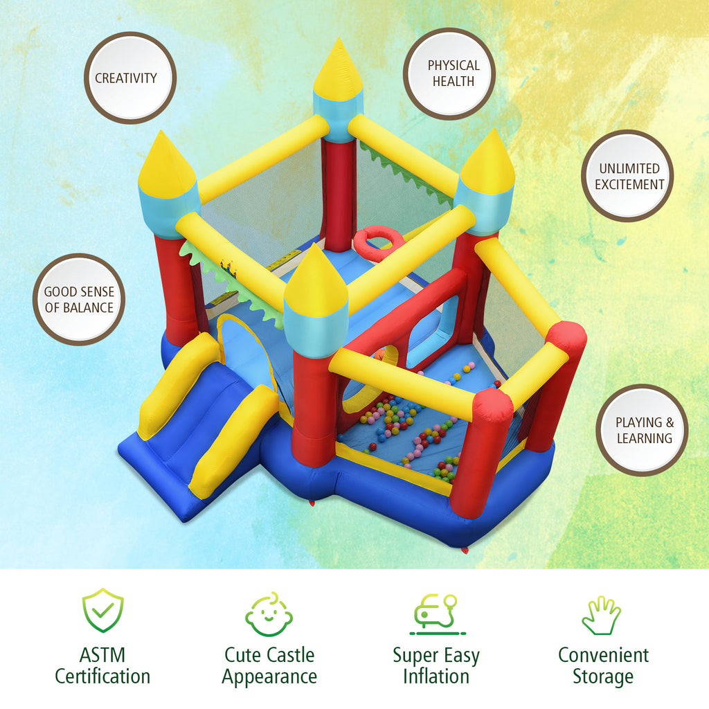 Inflatable Bounce House Slide with Tunnels Ball Pit and 480W Blower H9300
