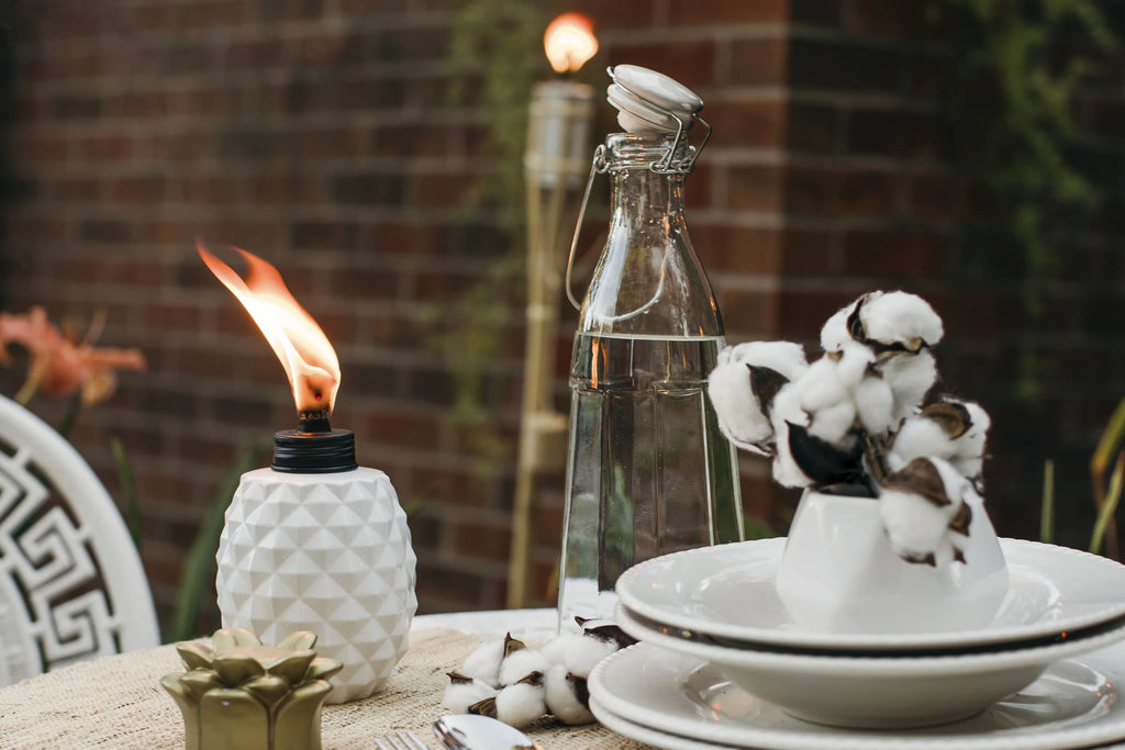 6.5-Inch 3-pk Glass Table Torch White/Gold S665975