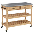 Natural Kitchen Cart with Stainless Steel Top P338