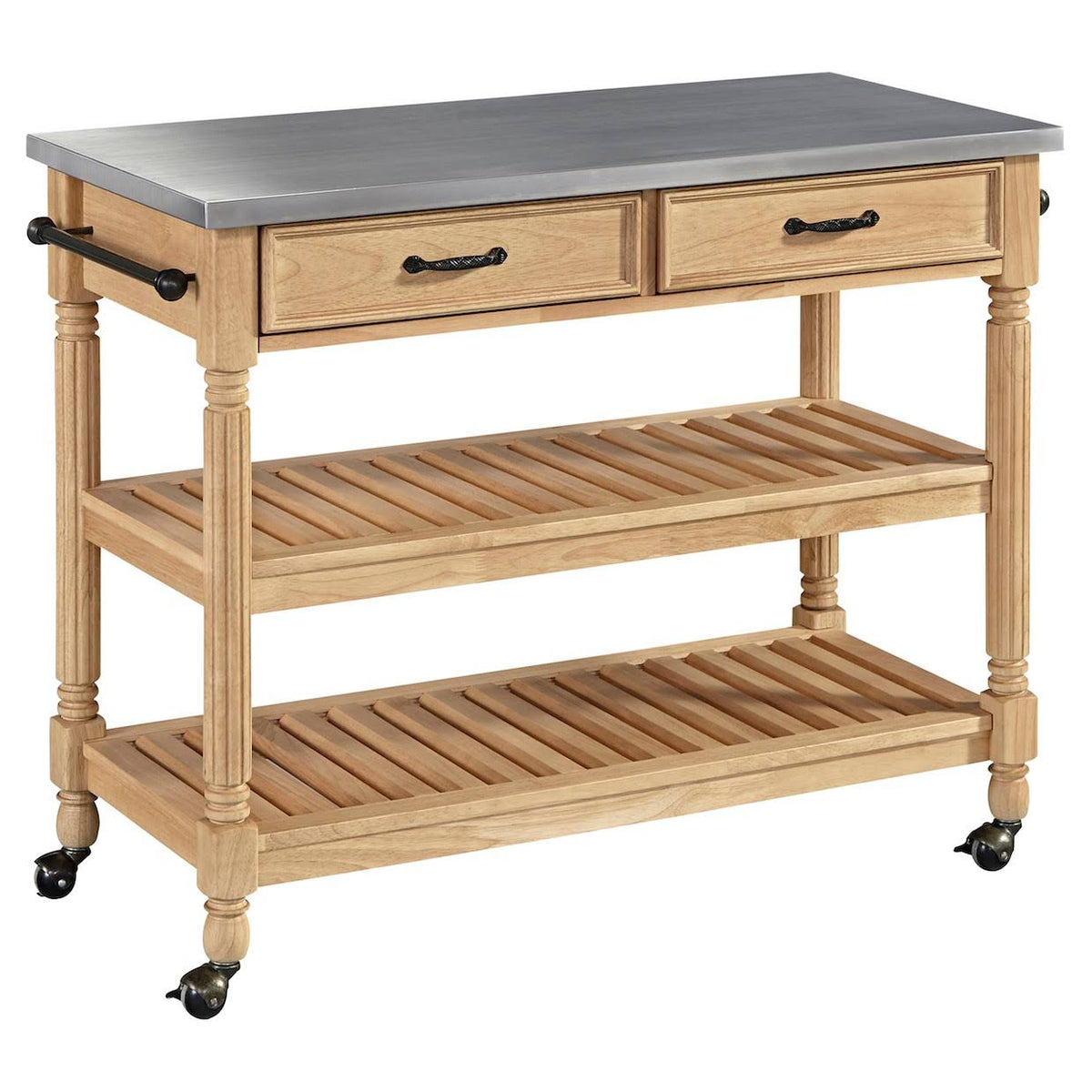 Natural Kitchen Cart with Stainless Steel Top P338