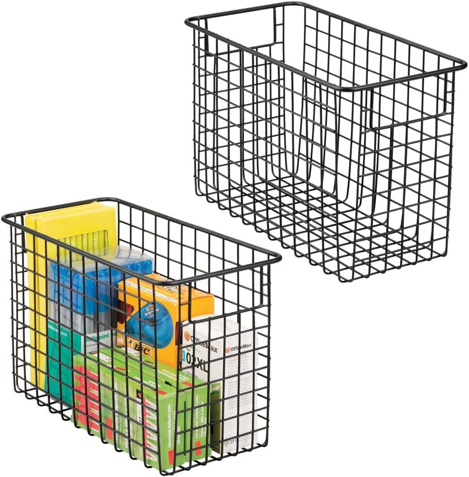 Matte Black Metal Wire Storage Basket Bin with Handles, 2 Pack Y43333