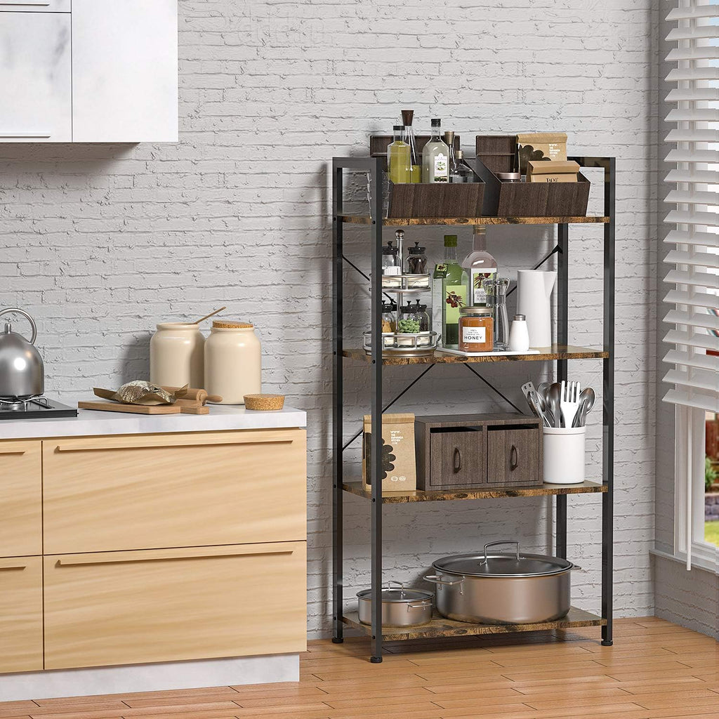 Rustic Brown 5 Tier Wooden and Metal Bookshelf C80106
