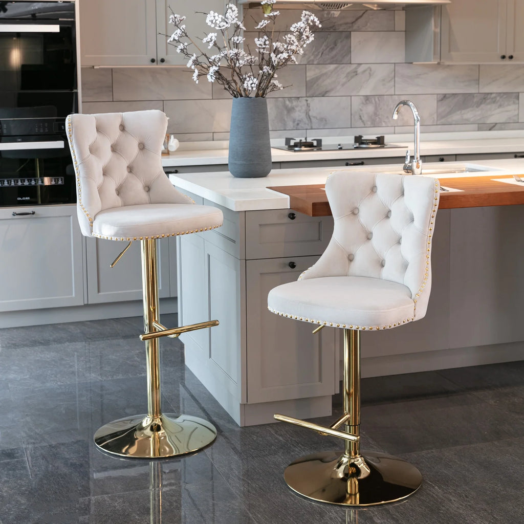 Beige Velvet Swivel Bar Stools Set of 2 with Back G453420