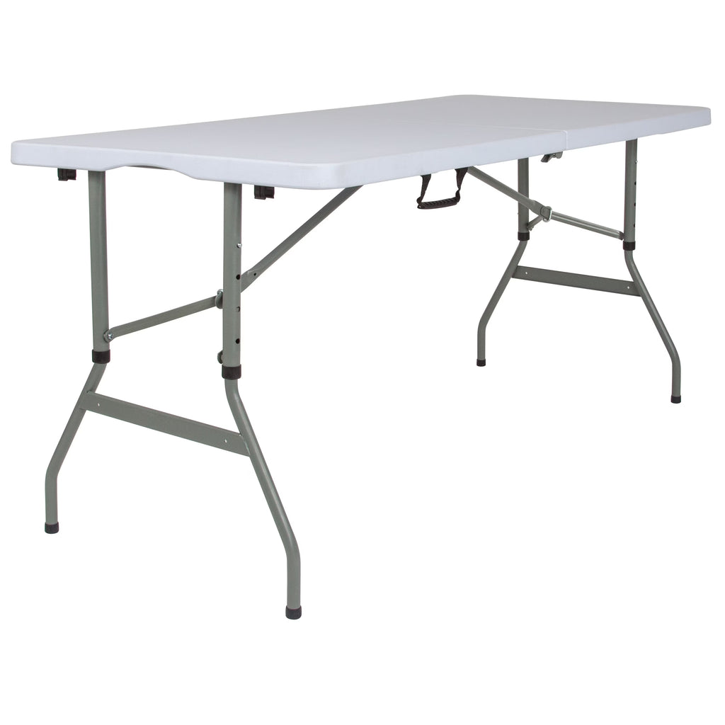 5-Foot Height Adjustable Bi-Fold Granite White Plastic Folding Table H667468