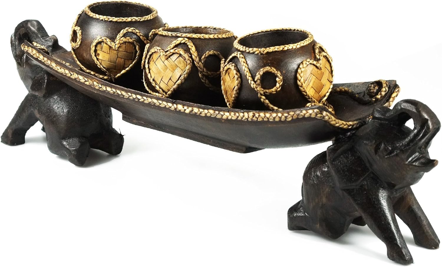 Carved Rain Tree Wooden Candle Holder Pack of 2 J77959